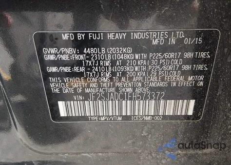 2015 Subaru Forester 2.5I Premium z USA, uszkodzony, nr VIN JF2SJADC1FH573372